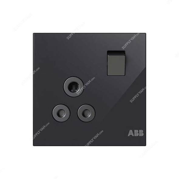 ABB Double Pole Round Pin Switched Socket, AM22186-BG, Millenium, 1 Gang, 5A, Black Glass