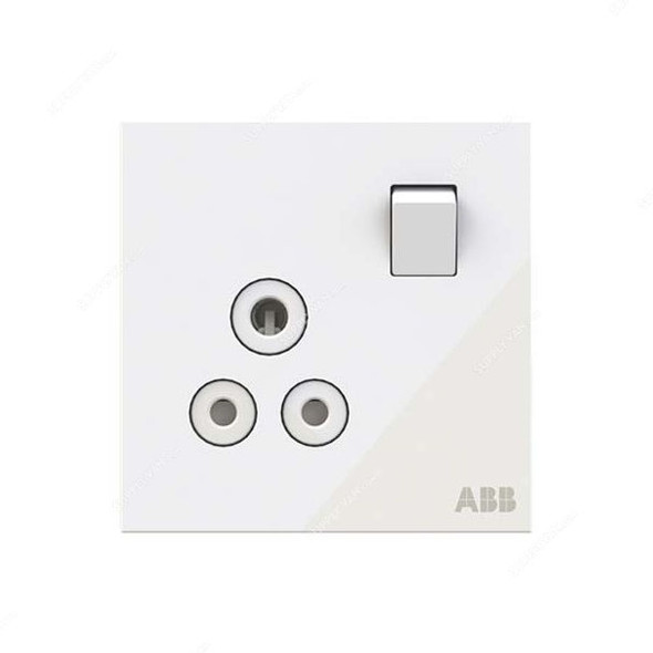ABB Double Pole Round Pin Switched Socket, AM22186-WG, Millenium, 1 Gang, 5A, White Glass