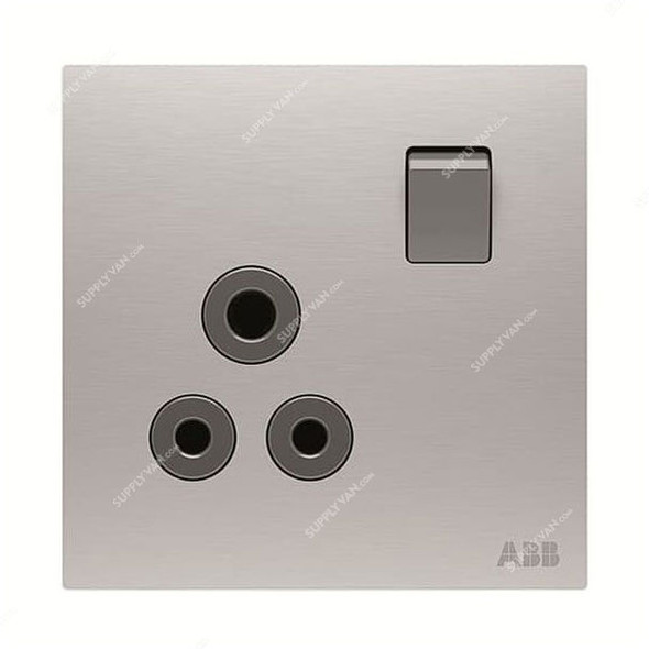 ABB Double Pole Round Pin Switched Socket, AM22186-ST, Millenium, 1 Gang, 5A, Stainless Steel