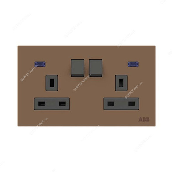 ABB Double Pole Switched Socket With LED, AM240147-MO, Millenium, 2 Gang, 13A, Mocha Brown