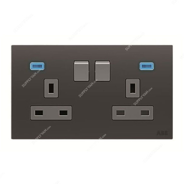 ABB Double Pole Switched Socket With LED, AM240147-SB, Millenium, 2 Gang, 13A, Silk Black