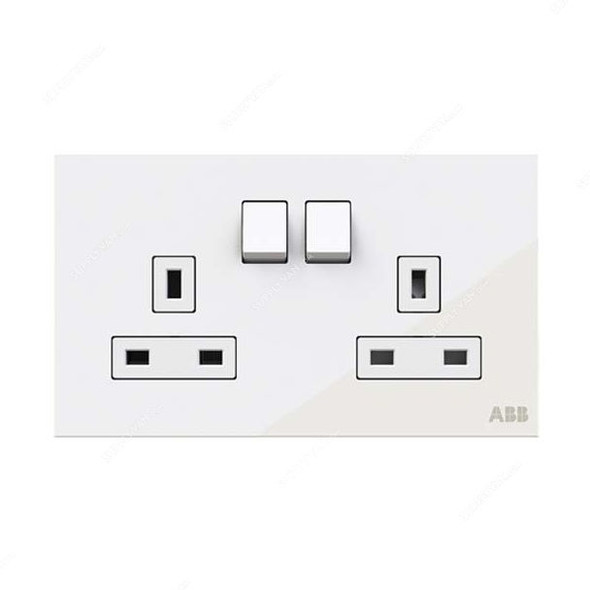 ABB Double Pole Switched Socket, AM239147-WG, Millenium, 2 Gang, 13A, White Glass