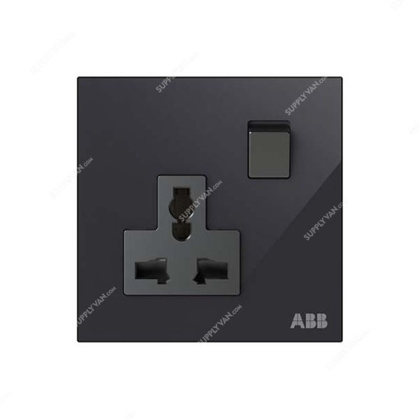 ABB Double Pole Universal Switched Socket, AM29486-BG, Millenium, 1 Gang, 13A, Black Glass