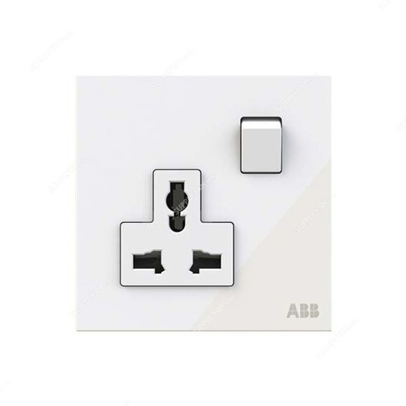 ABB Double Pole Universal Switched Socket, AM29486-WG, Millenium, 1 Gang, 13A, White Glass