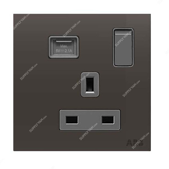ABB Single Pole Switched Socket With USB Charger, AM23586-SB, Millenium, 1 Gang, 13A, Silk Black