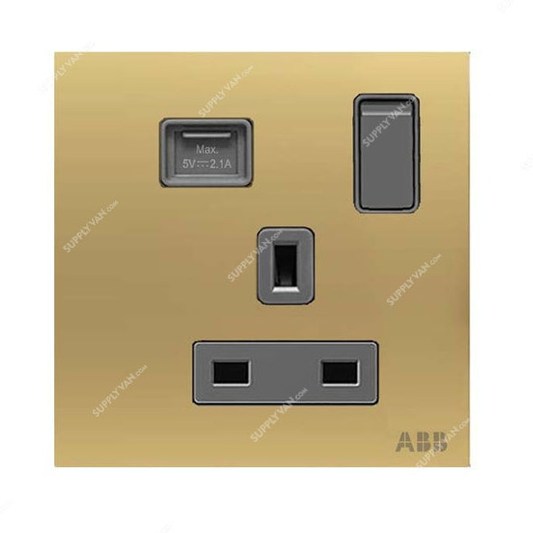 ABB Single Pole Switched Socket With USB Charger, AM23586-MG, Millenium, 1 Gang, 13A, Matt Gold