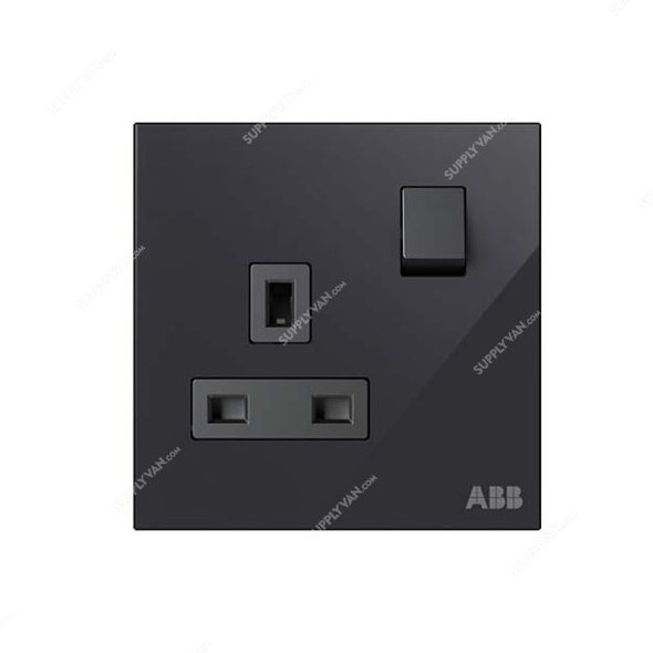 ABB Double Pole Switched Socket, AM23786-BG, Millenium, 1 Gang, 2P, 13A, Black Glass