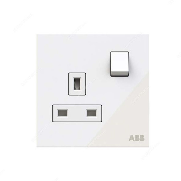 ABB Double Pole Switched Socket, AM23786-WG, Millenium, 1 Gang, 2P, 13A, White Glass
