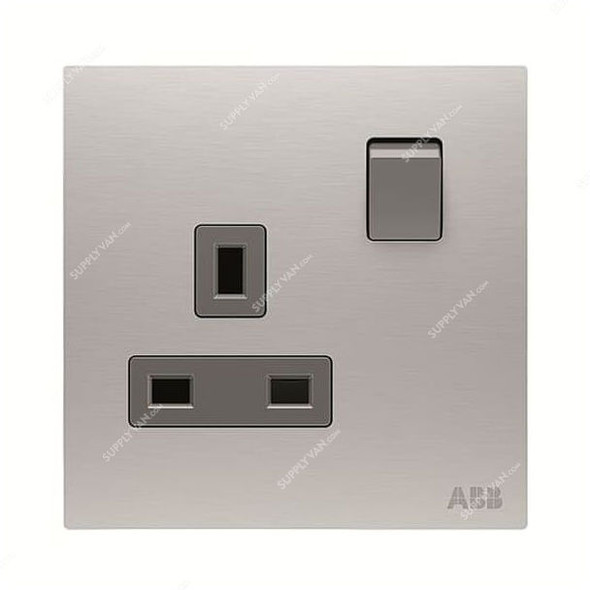 ABB Double Pole Switched Socket, AM23786-ST, Millenium, 1 Gang, 2P, 13A, Stainless Steel