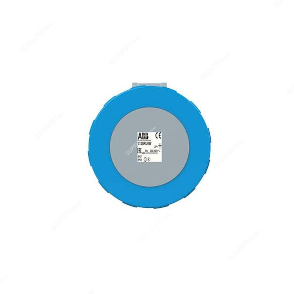 Abb Straight Flange Panel Mounted Socket Outlet, 2125RU6W, 200-250V, IP67, 125A, 2P+E, Blue