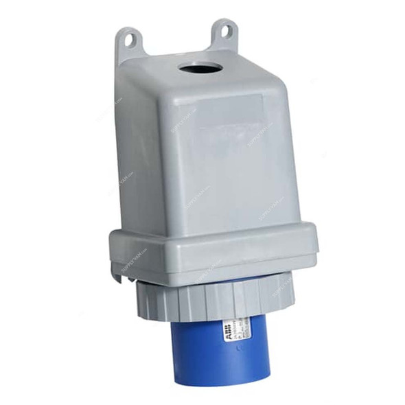 Abb Wall Mounted Socket Inlet, 2125BS6W, 200-250V, IP67, 125A, 2P+E, Blue