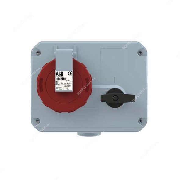 Abb Horizontal Switched Interlocked Socket, 463MHS6W, 346-415V, IP67, 63A, 3P+N+E, Red