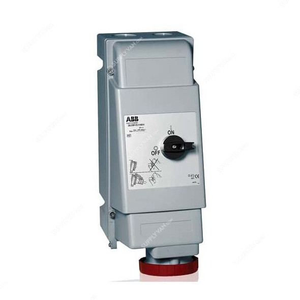 Abb Heavy Duty Vertical Switched Interlocked Socket, 363MVS6WH, 380-415V, IP67, 63A, 3P+E, Red