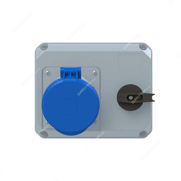Abb Horizontal Switched Interlocked Socket Outlet, 263MHS6, 200-250V, IP44, 63A, 2P+E, Blue