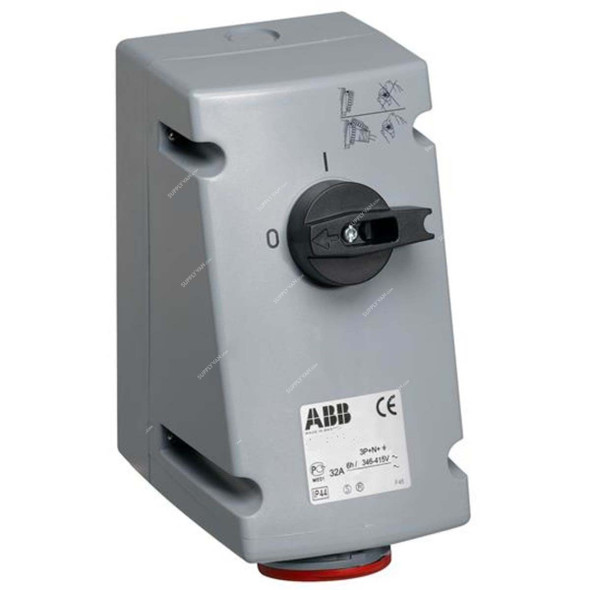 Abb Vertical Switched Interlocked Socket Outlet, 432MVS6W, 346-415V, IP67, 32A, 3P+N+E, Red