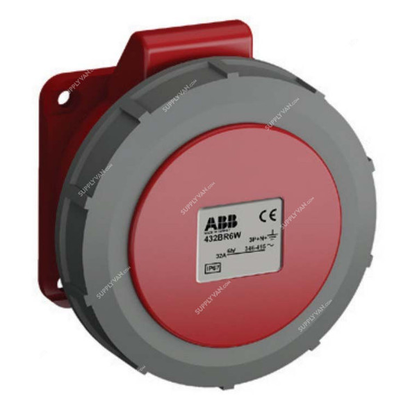 Abb Straight Flange Panel Mounted Socket Outlet, 432BR6W, 346-415V, IP67, 32A, 3P+N+E, Red