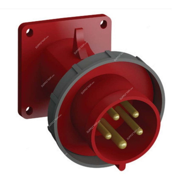 Abb Angle Flange Panel Mounted Socket Inlet, 432BBA6W, 346-415V, IP67, 32A, 3P+N+E, Red