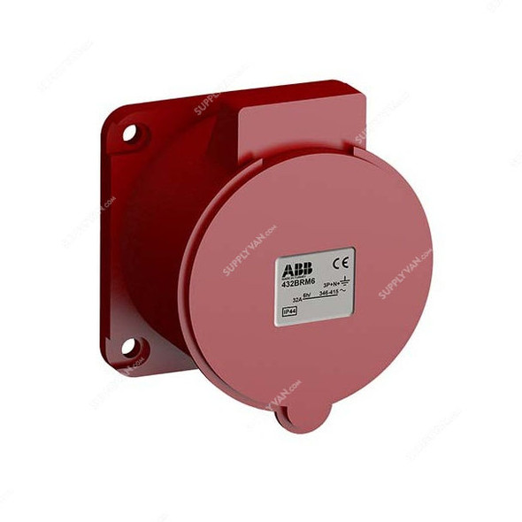 Abb Straight Flange Panel Mounted Socket Outlet, 432BR6, 346-415V, IP44, 32A, 3P+N+E, Red