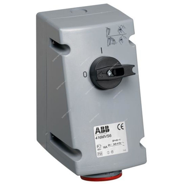 Abb Heavy Duty Vertical Switched Interlocked Socket, 332MVS6WH, 380-415V, IP67, 32A, Red/Grey