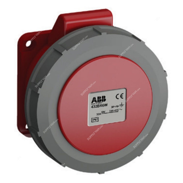 Abb Straight Flange Panel Mounting Outlet, 332BR6W, 380-415V, IP67, 32A, Red