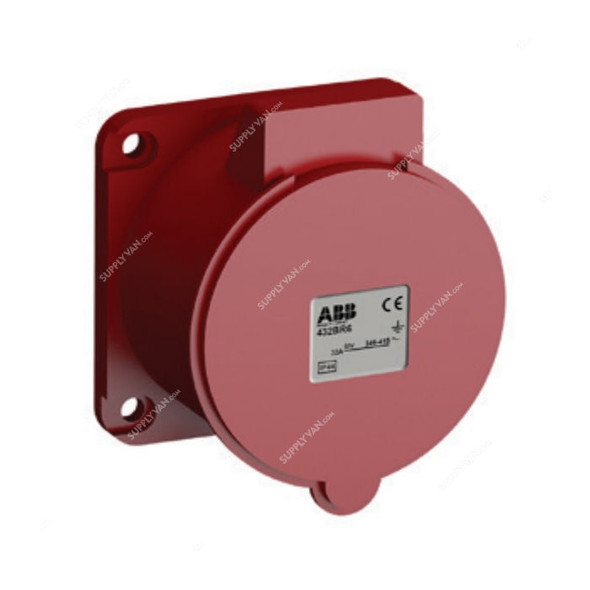 Abb Straight Flange Panel Mounting Outlet, 332BR6, 380-415V, IP44, 32A, Red