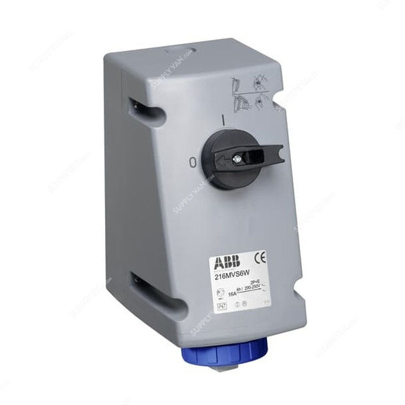 Abb Heavy Duty Vertical Switched Interlocked Socket, 232MVS6WH, 200-250V, IP67, 32A, Blue/Grey