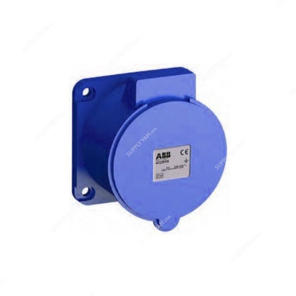 Abb Straight Flange Panel Mounting Outlet, 232BR6W, 200-250V, IP67, 32A, Blue