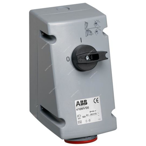 Abb Vertical Switched Interlocked Socket, 416MVS6, 346-415V, IP44, 16A, Red/Grey