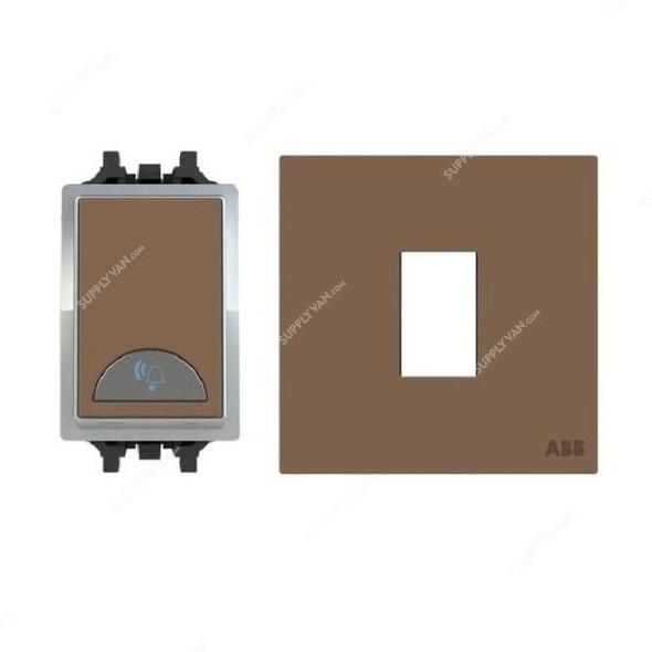 ABB Push Button Switch With Bell and Rocker Switch Frame, AMD42920-MO+AMD5120-MO, 1 Gang, 1 Way, 10A, Mocha Brown