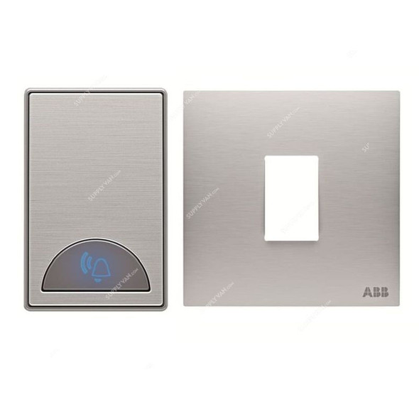 ABB Push Button Switch With Bell and Rocker Switch Frame, AMD42920-ST+AMD5120-ST, 1 Gang, 1 Way, 10A, Stainless Steel