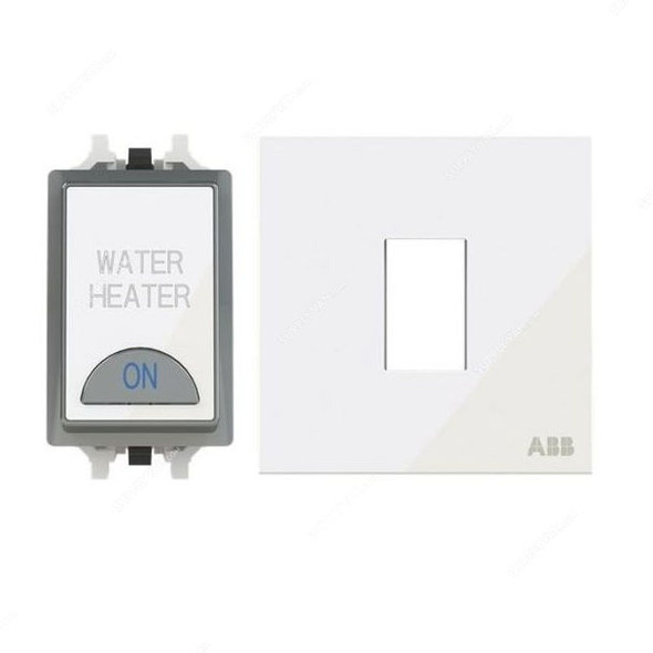 ABB Electrical Switch With LED and Rocker Switch Frame, AMD10920-WG+AMD5120-WG, Millenium, 1 Gang, 1 Way, 20A, White Glass