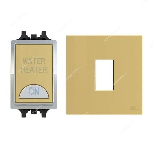 ABB Electrical Switch With LED and Rocker Switch Frame, AMD10920-MG+AMD5120-MG, Millenium, 1 Gang, 1 Way, 20A, Matt Gold