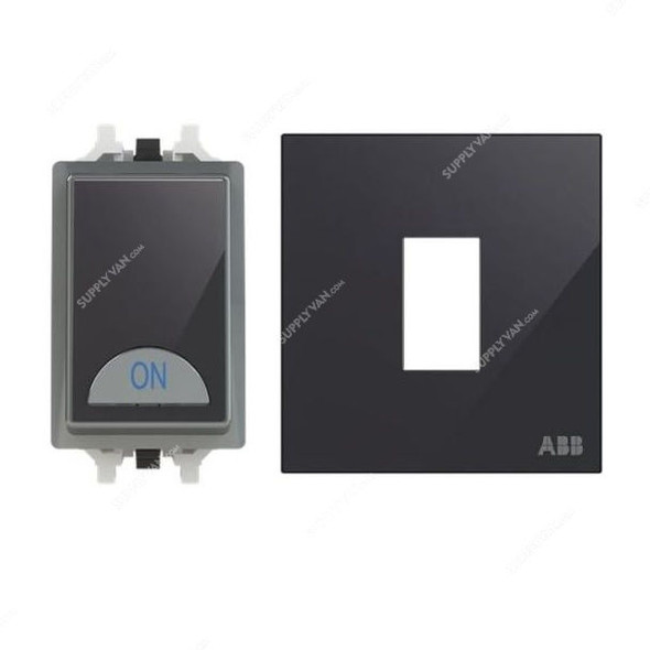 ABB Electrical Switch With LED and Rocker Switch Frame, AMD11120-BG+AMD5120-BG, Millenium, 1 Gang, 1 Way, 20A, Black Glass