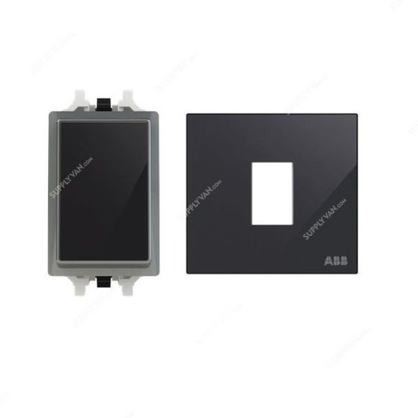 ABB Intermediate Switch With Rocker Switch Frame, AMD11920-BG+AMD5120-BG, Millenium, 1 Gang, 10A, Black Glass