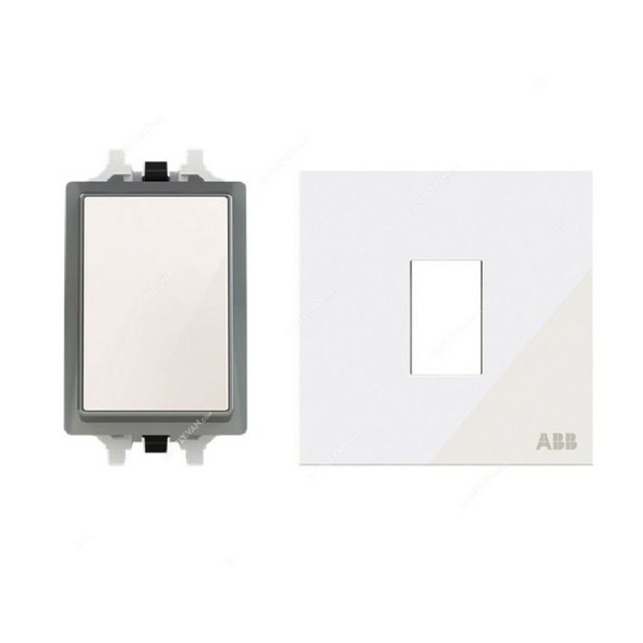 ABB Electrical Switch With Rocker Switch Frame, AMD11520-WG+AMD5120-WG, Millenium, 1 Gang, 2 Way, 20A, White Glass