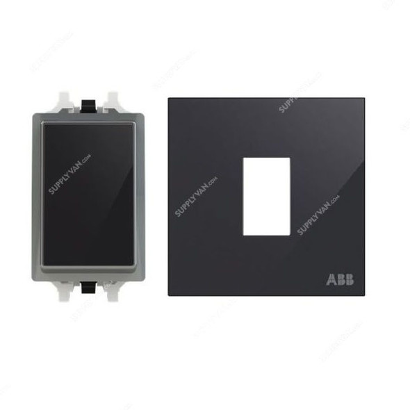 ABB Electrical Switch With Rocker Switch Frame, AMD11020-BG+AMD5120-BG, Millenium, 1 Gang, 1 Way, 20A, Black Glass