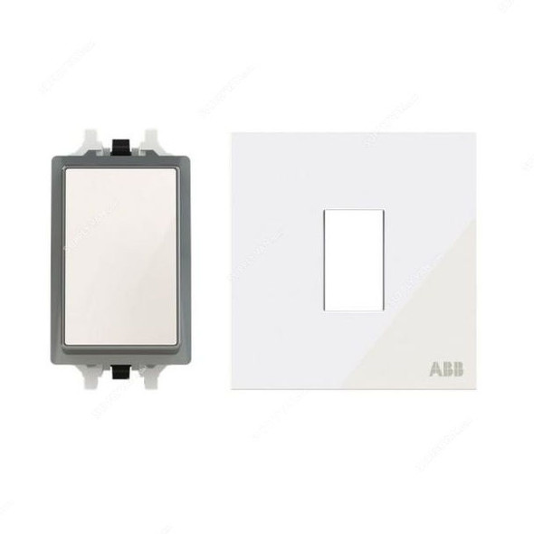 ABB Electrical Switch With Rocker Switch Frame, AMD11020-WG+AMD5120-WG, Millenium, 1 Gang, 1 Way, 20A, White Glass
