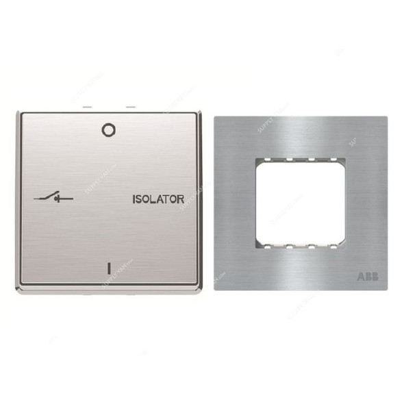 ABB Fan Isolator With Double Rocker Frame, AMD13444-ST+AMD5144-ST, Millenium, 3P, 10A, Stainless Steel