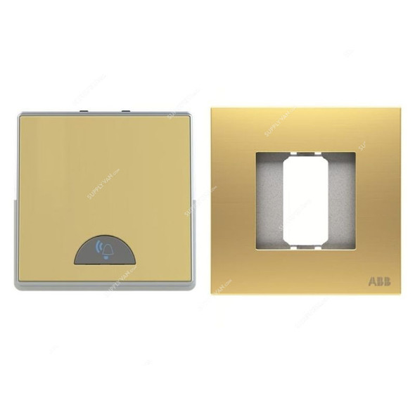 ABB Push Button Switch With Bell and Rocker Switch Frame, AMD42944-MG+AMD5044-MG, Millenium, 1 Gang, 1 Way, 10A, Matt Gold