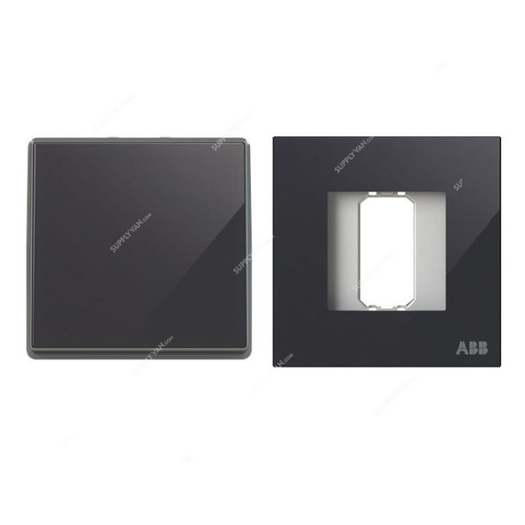 ABB Push Button Switch With Rocker Switch Frame, AMD43044-BG+AMD5044-BG, Millenium, 1 Gang, 1 Way, 10A, Black Glass