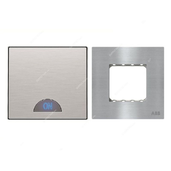 ABB Electrical Switch With LED and Double Rocker Frame, AMD11140-ST+AMD5144-ST, Millenium, 1 Gang, 2 Way, 20A, Stainless Steel