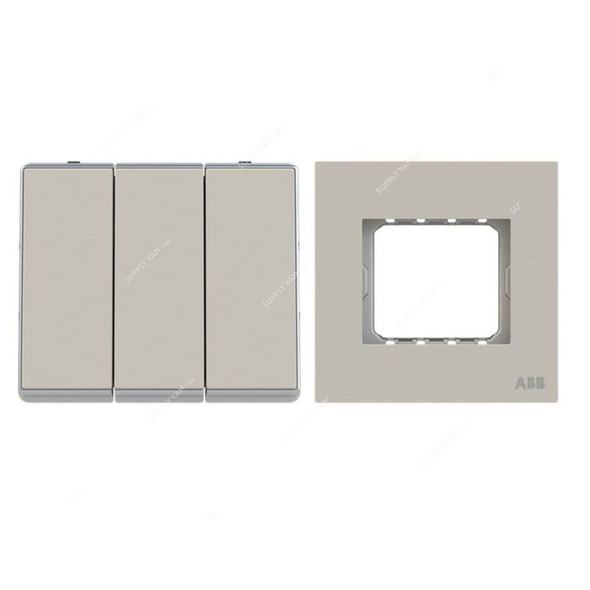 ABB Electrical Switch With Triple Rocker Frame, AMD12153-DU+AMD5153-DU, Millenium, 3 Gang, 2 Way, 16A, Dune Sand