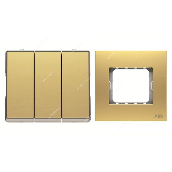 ABB Electrical Switch With Triple Rocker Frame, AMD12153-MG+AMD5153-MG, Millenium, 3 Gang, 2 Way, 16A, Matt Gold
