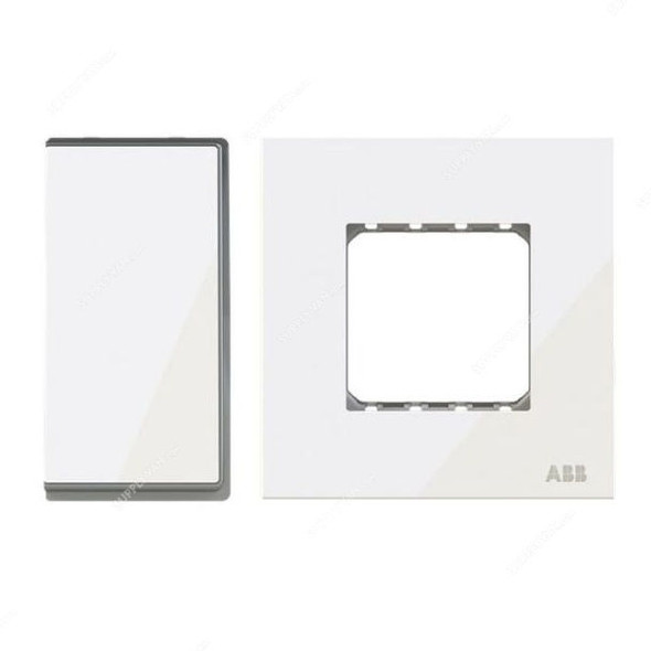 ABB Electrical Switch With Double Rocker Frame, AMD11422-WG+AMD5144-WG, Millenium, 2 Gang, 1 Way, 20A, White Glass