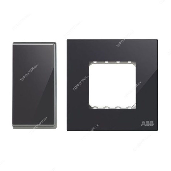 ABB Electrical Switch With Double Rocker Frame, AMD10222-BG+AMD5144-BG, Millenium, 2 Gang, 1 Way, 10A, Black Glass