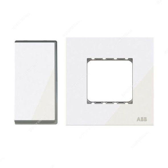 ABB Electrical Switch With Double Rocker Frame, AMD10222-WG+AMD5144-WG, Millenium, 2 Gang, 1 Way, 10A, White Glass
