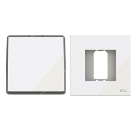 ABB Electrical Switch With Rocker Frame, AMD11544-WG+AMD5044-WG, Millenium, 1 Gang, 2 Way, 20A, White Glass