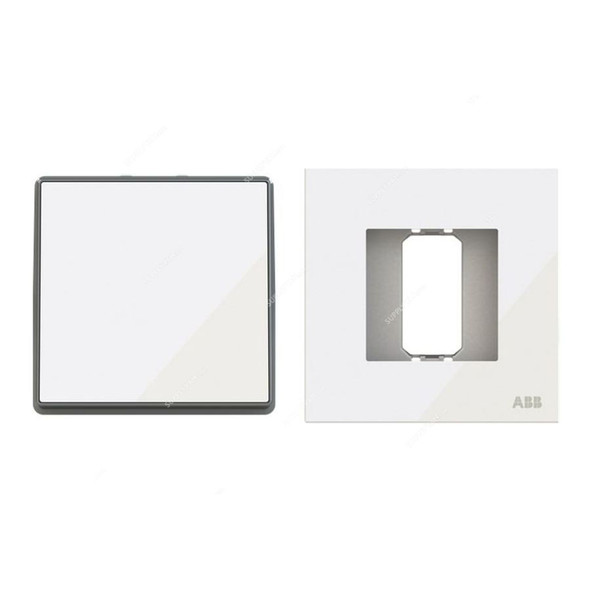 ABB Electrical Switch With Rocker Frame, AMD11044-WG+AMD5044-WG, Millenium, 1 Gang, 1 Way, 20A, White Glass