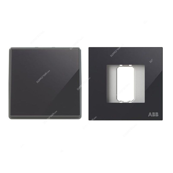 ABB Electrical Switch With Rocker Frame, AMD10544-BG+AMD5044-BG, Millenium, 1 Gang, 2 Way, 10A, Black Glass