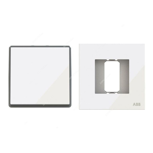 ABB Electrical Switch With Rocker Frame, AMD10544-WG+AMD5044-WG, Millenium, 1 Gang, 2 Way, 10A, White Glass